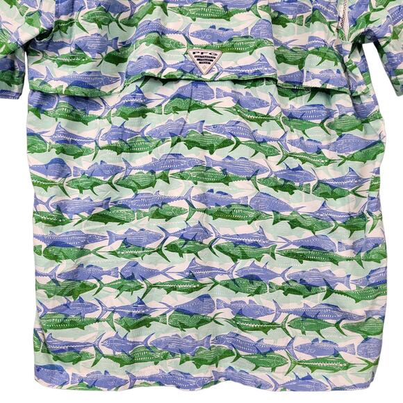 Columbia PFG Men's Short Sleeve Button Up Shirt Sz Large Vented All Over Print - Picture 7 of 9